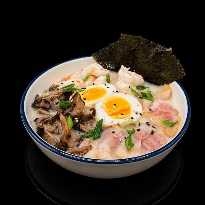 Рамен с беконом и креветками